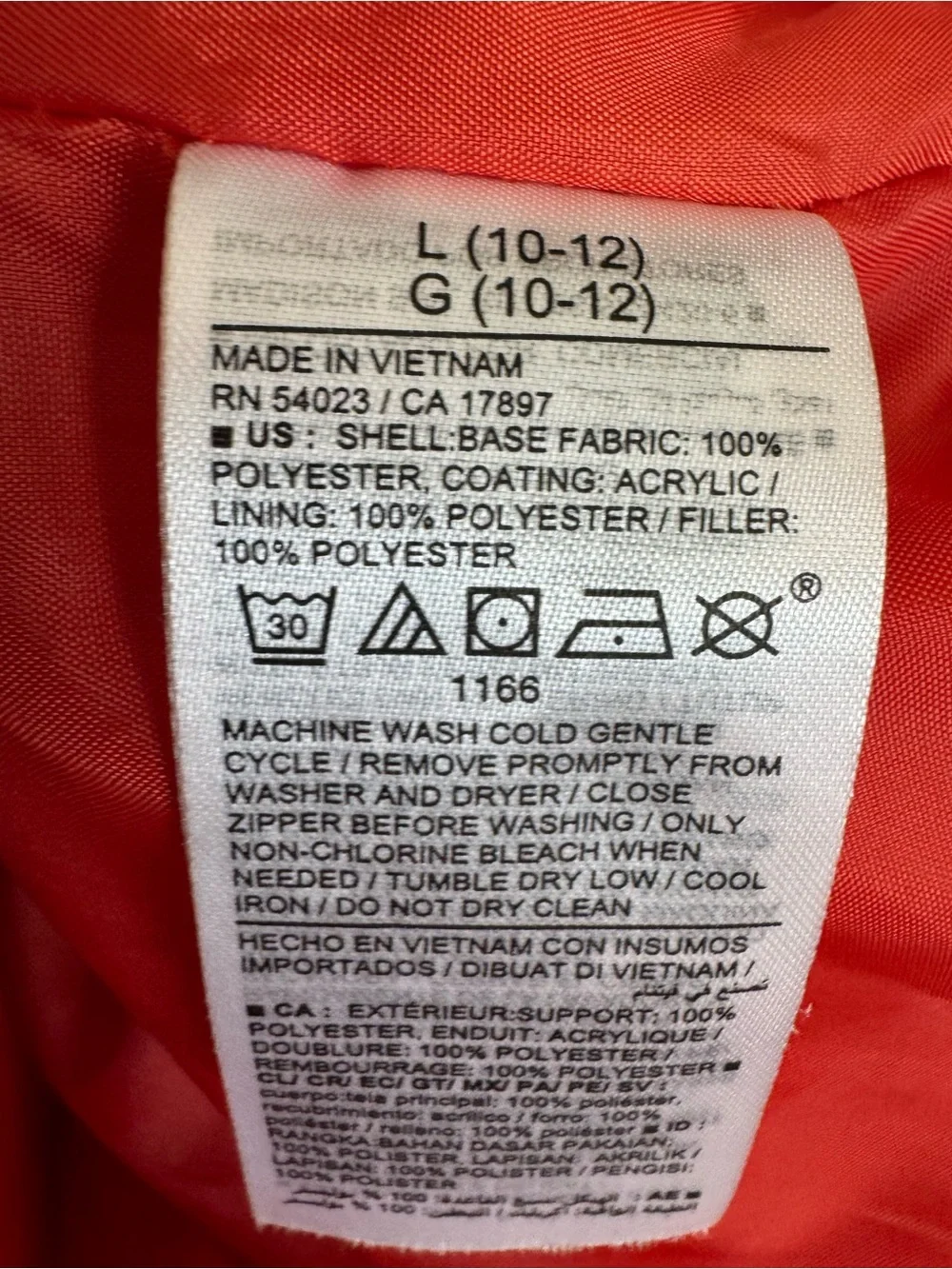 Old Navy Kids Frost-Free Red Orange Puffer Vest Size L (10-12)